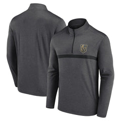 NHL Heather Charcoal Vegas Golden Knights Logo Athletic Head-to-Head Raglan Quarter-Zip Top