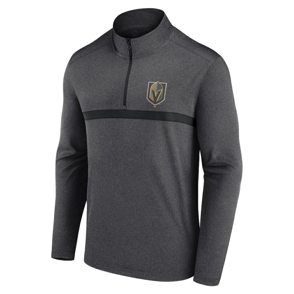 NHL Heather Charcoal Vegas Golden Knights Logo Athletic Head-to-Head Raglan Quarter-Zip Top