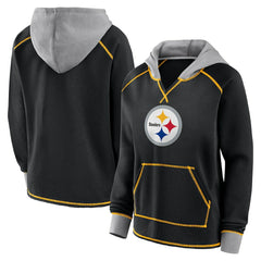 Logo Athletic Women's Boom Fleece Pullover V-Neck Hoodie - Pittsburgh Steelers