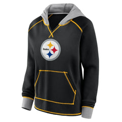 Logo Athletic Women's Boom Fleece Pullover V-Neck Hoodie - Pittsburgh Steelers