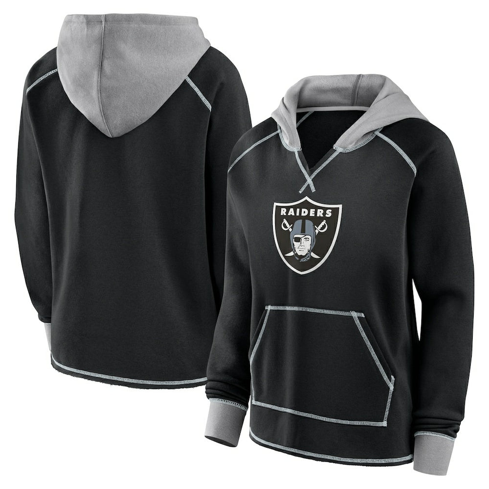 Logo Athletic Women's Boom Fleece Pullover V-Neck Hoodie - Las Vegas Raiders