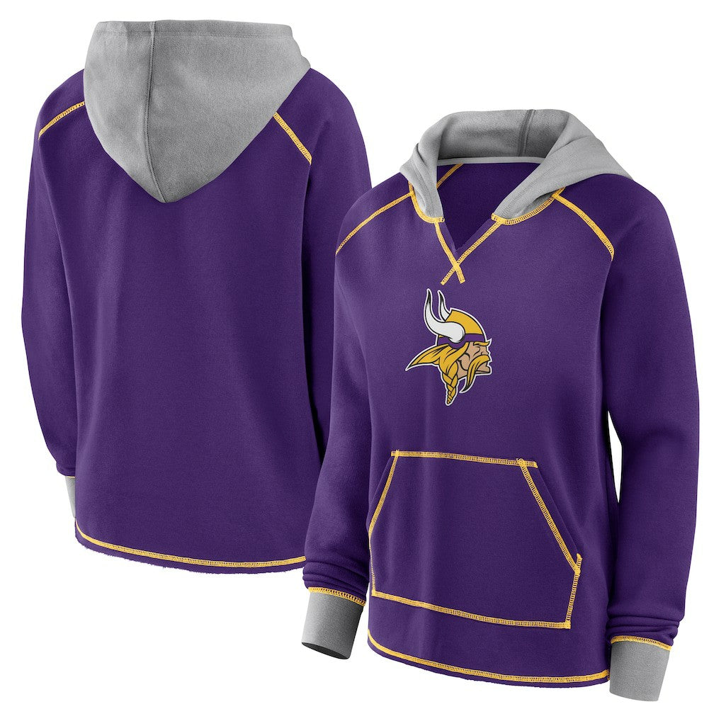 Logo Athletic Women's Boom Fleece Pullover V-Neck Hoodie - Minnesota Vikings