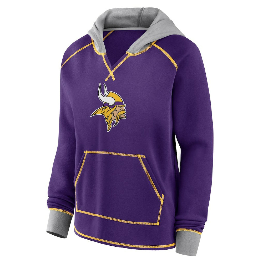 Logo Athletic Women's Boom Fleece Pullover V-Neck Hoodie - Minnesota Vikings