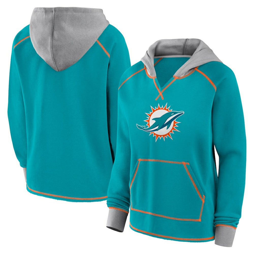 Logo Athletic Women's Boom Fleece Pullover V-Neck Hoodie - Miami Dolphins