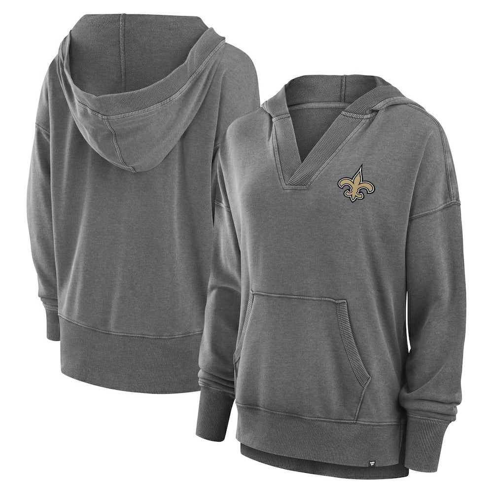 Women's Initiative Snow Wash French Terry V-Neck Pullover Hoodie - New Orleans Saints