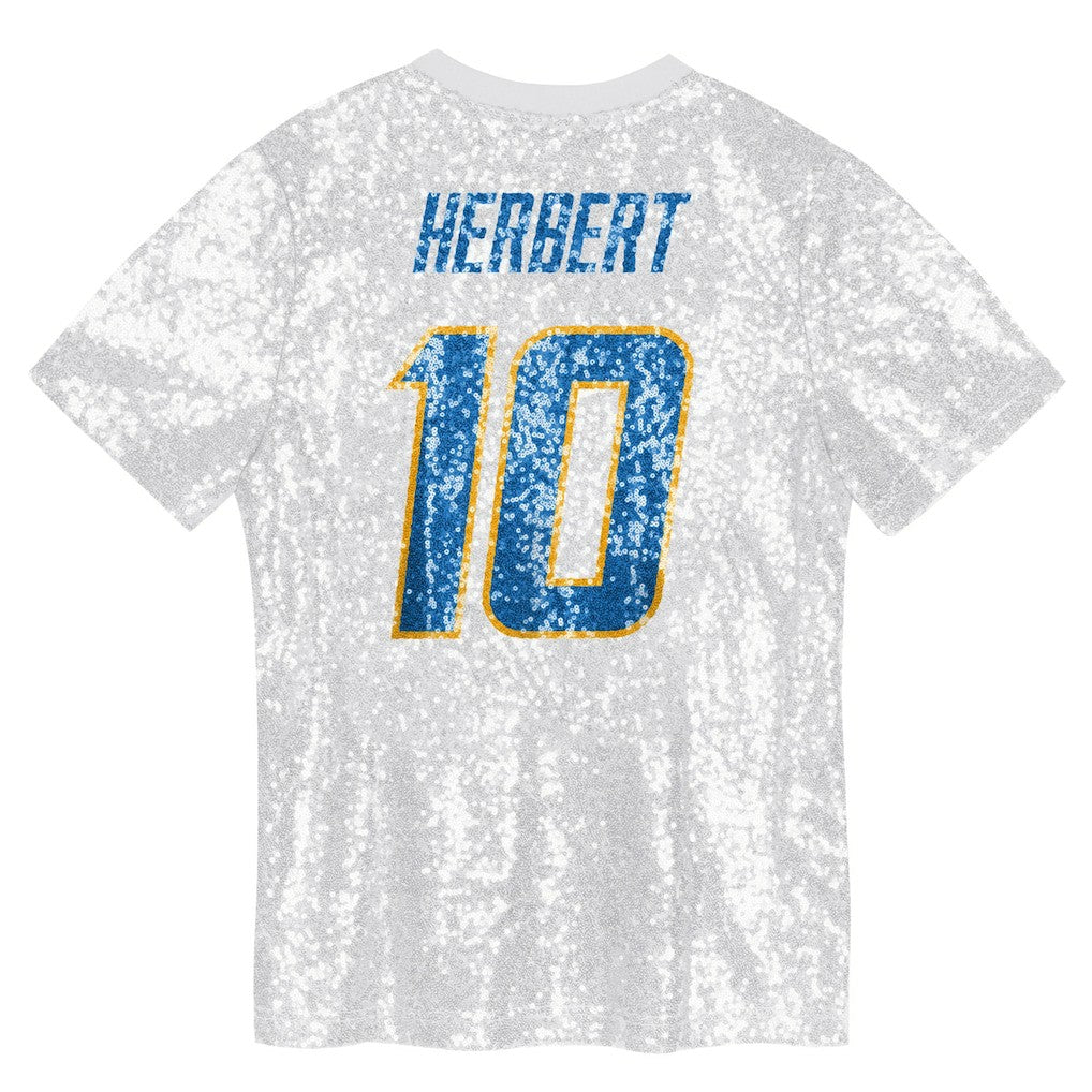 Justin Herbert  Girls Youth Sequin V-Neck Fashion Jersey - Los Angeles Chargers
