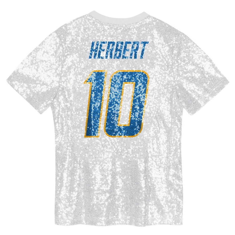 Justin Herbert  Girls Youth Sequin V-Neck Fashion Jersey - Los Angeles Chargers