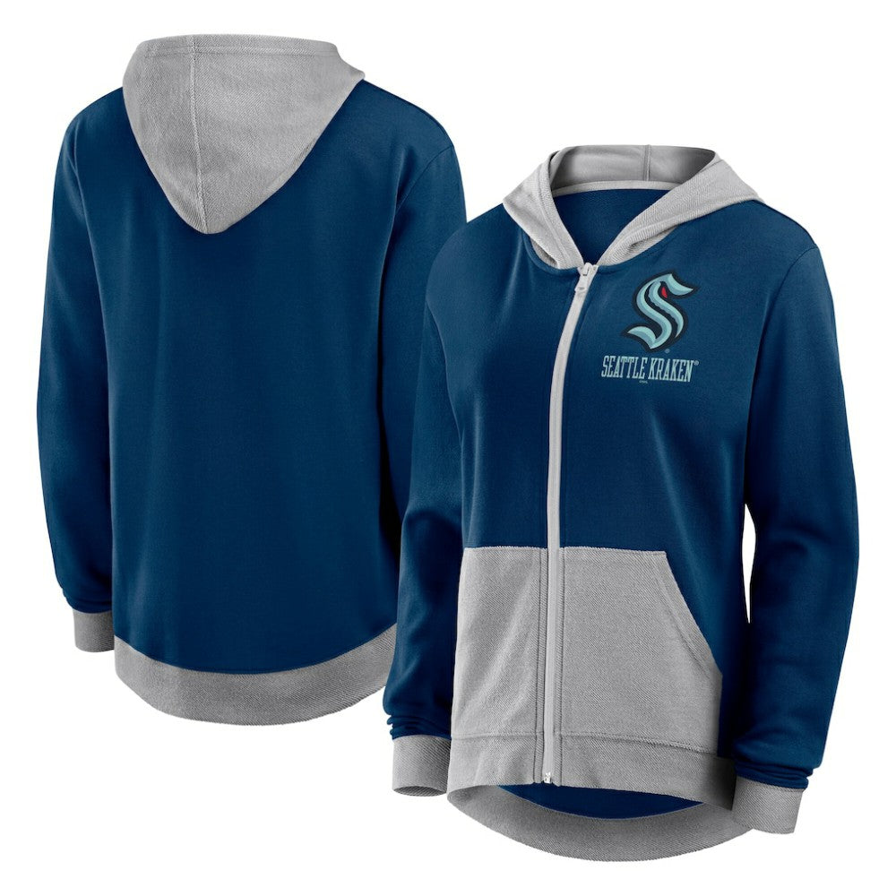 NHL Navy Seattle Kraken Logo Athletic Women's Hit It French Terry Full-Zip Hoodie