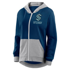 NHL Navy Seattle Kraken Logo Athletic Women's Hit It French Terry Full-Zip Hoodie
