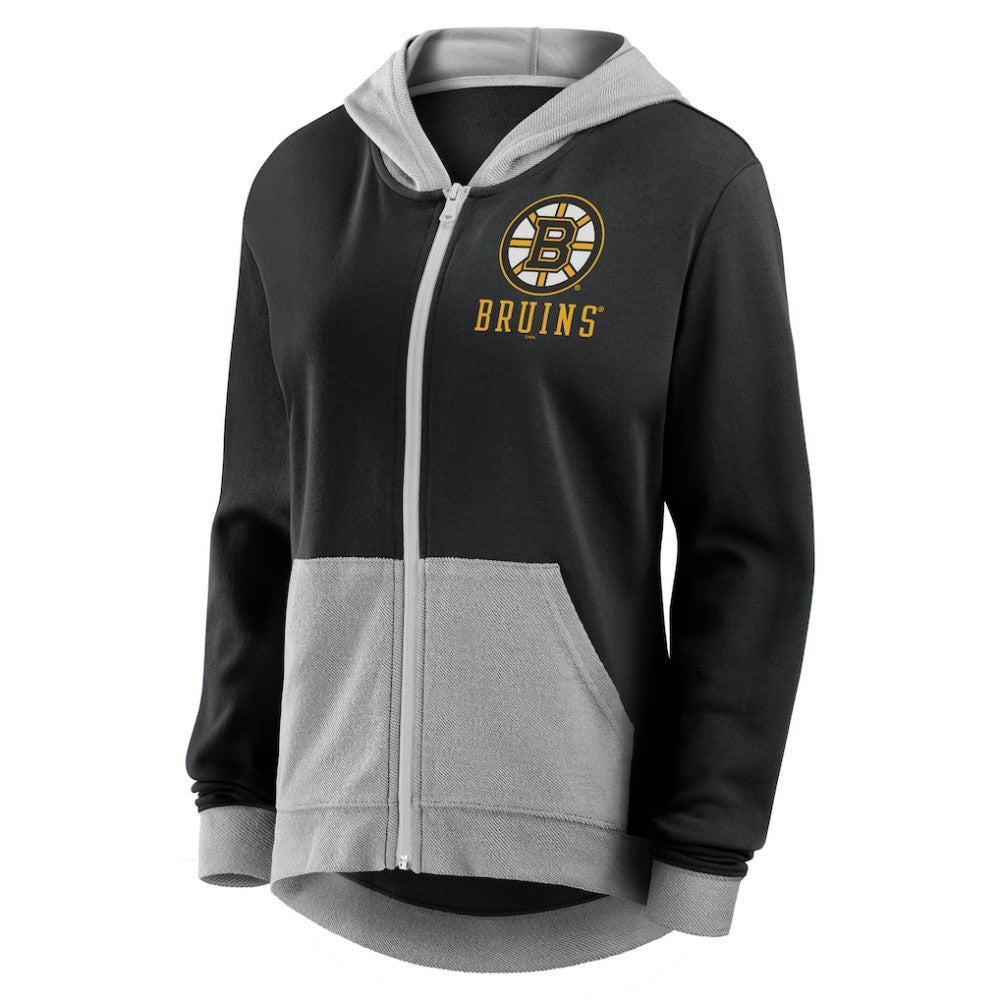 NHL Black Boston Bruins Logo Athletic Women's Hit It French Terry Full-Zip Hoodie