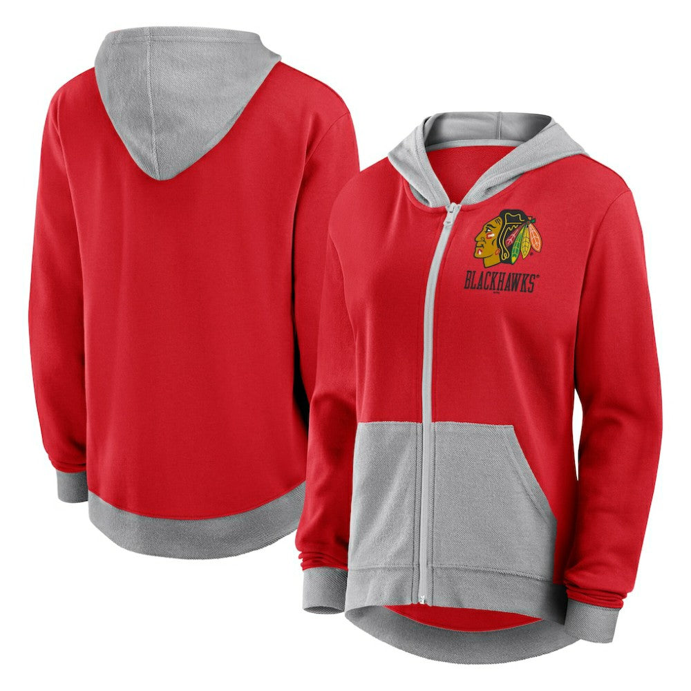 NHL Red Chicago Blackhawks Logo Athletic Women's Hit It French Terry Full-Zip Hoodie