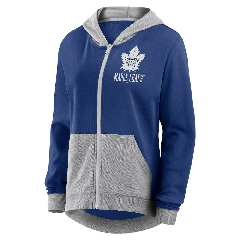 NHL Blue Toronto Maple Leafs Logo Athletic Women's Hit It French Terry Full-Zip Hoodie