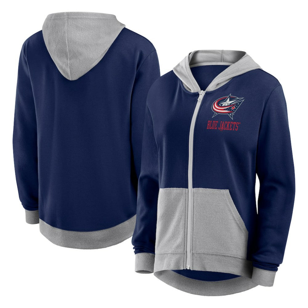 NHL Navy Columbus Blue Jackets Logo Athletic Women's Hit It French Terry Full-Zip Hoodie