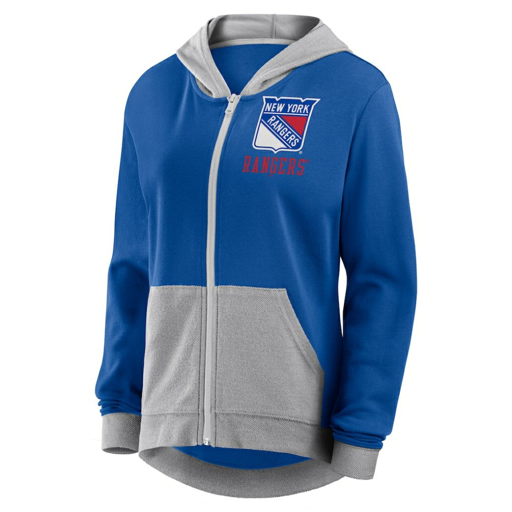 NHL Blue New York Rangers Logo Athletic Women's Hit It French Terry Full-Zip Hoodie