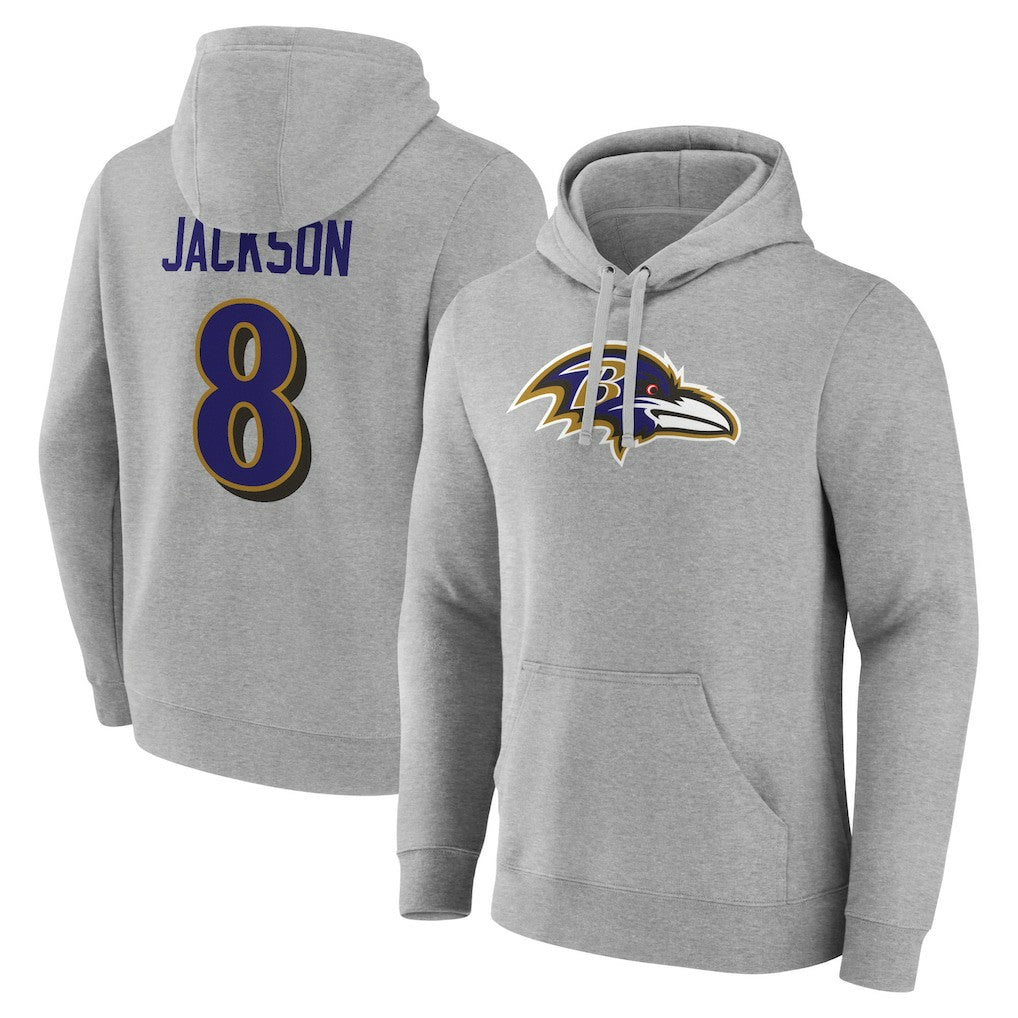 Lamar Jackson  Icon Player Name & Number Pullover Hoodie - Baltimore Ravens