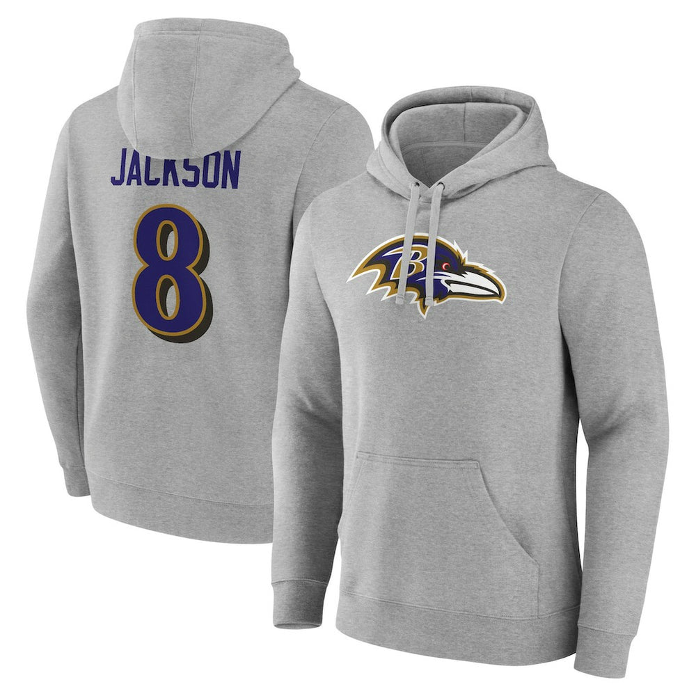 Lamar Jackson  Icon Player Name & Number Pullover Hoodie - Baltimore Ravens