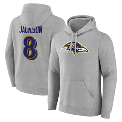 Lamar Jackson  Icon Player Name & Number Pullover Hoodie - Baltimore Ravens