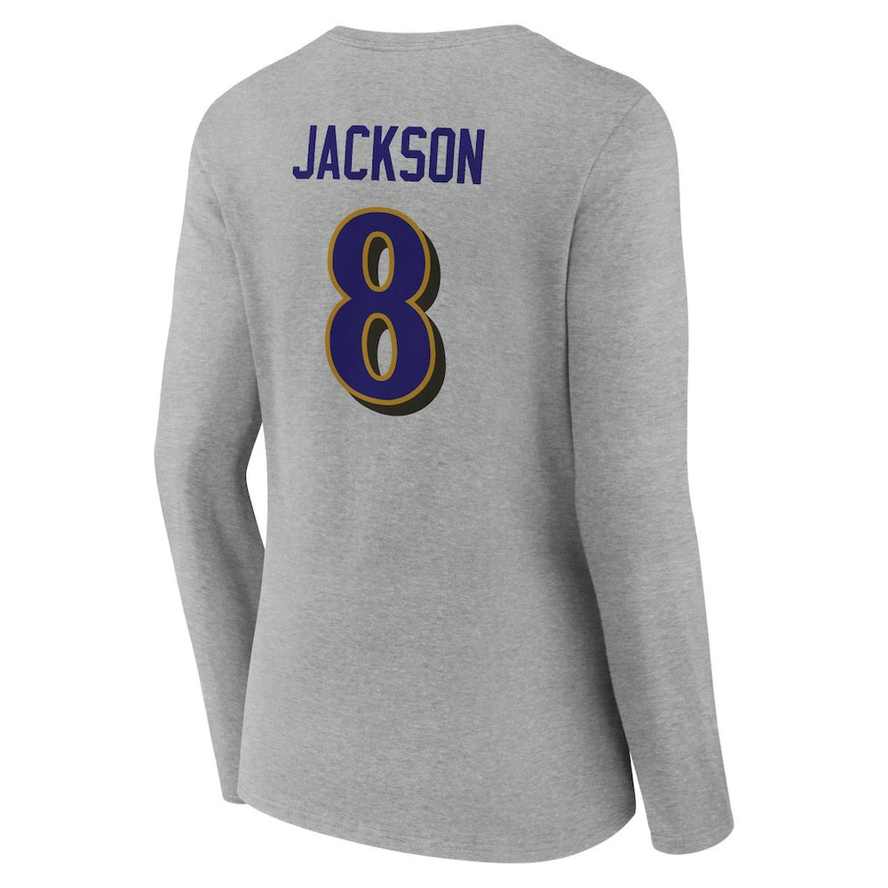 Lamar Jackson  Women's Icon Player Name & Number Long Sleeve V-Neck T-Shirt - Baltimore Ravens