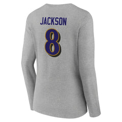 Lamar Jackson  Women's Icon Player Name & Number Long Sleeve V-Neck T-Shirt - Baltimore Ravens