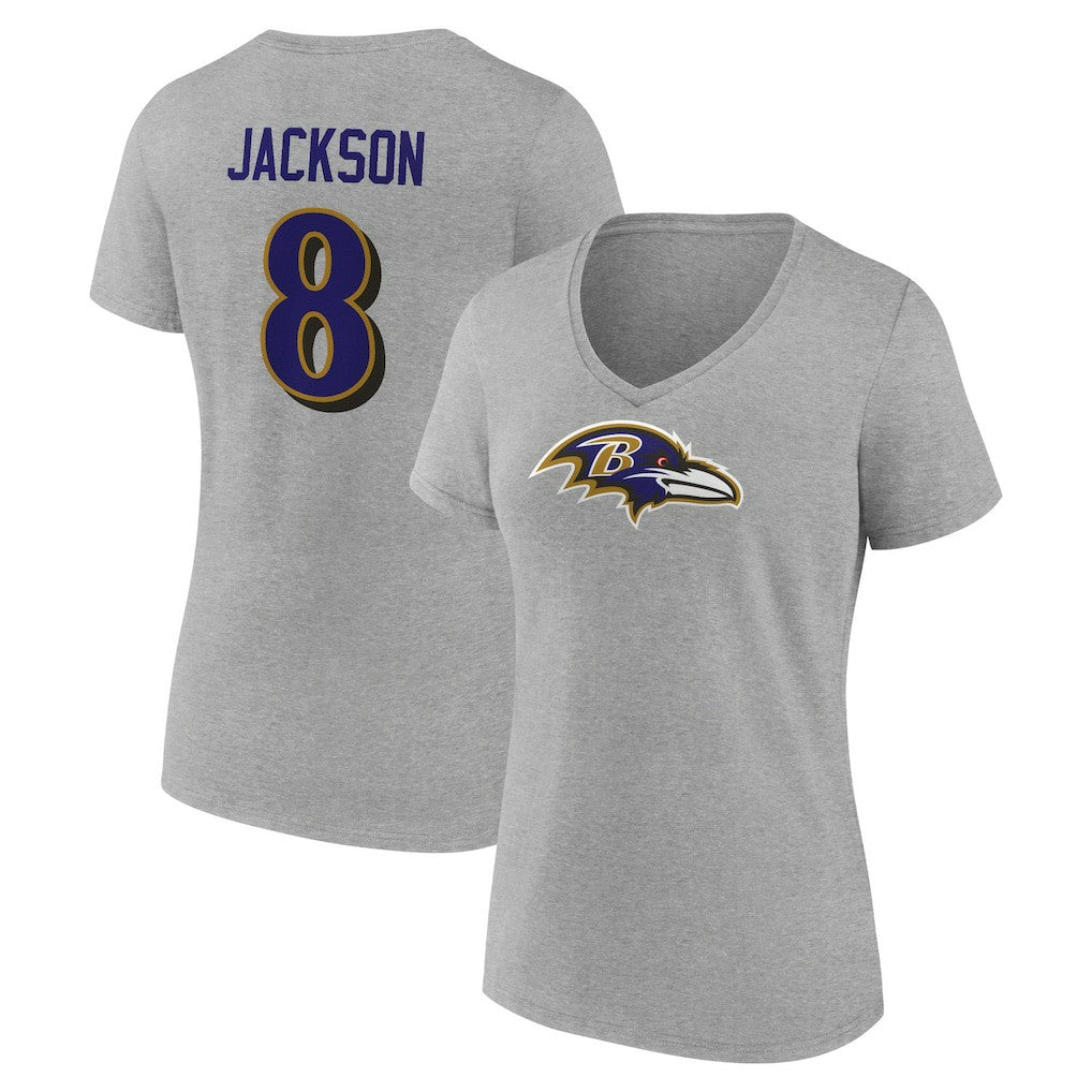 Lamar Jackson  Women's Icon Player Name & Number V-Neck T-Shirt - Baltimore Ravens