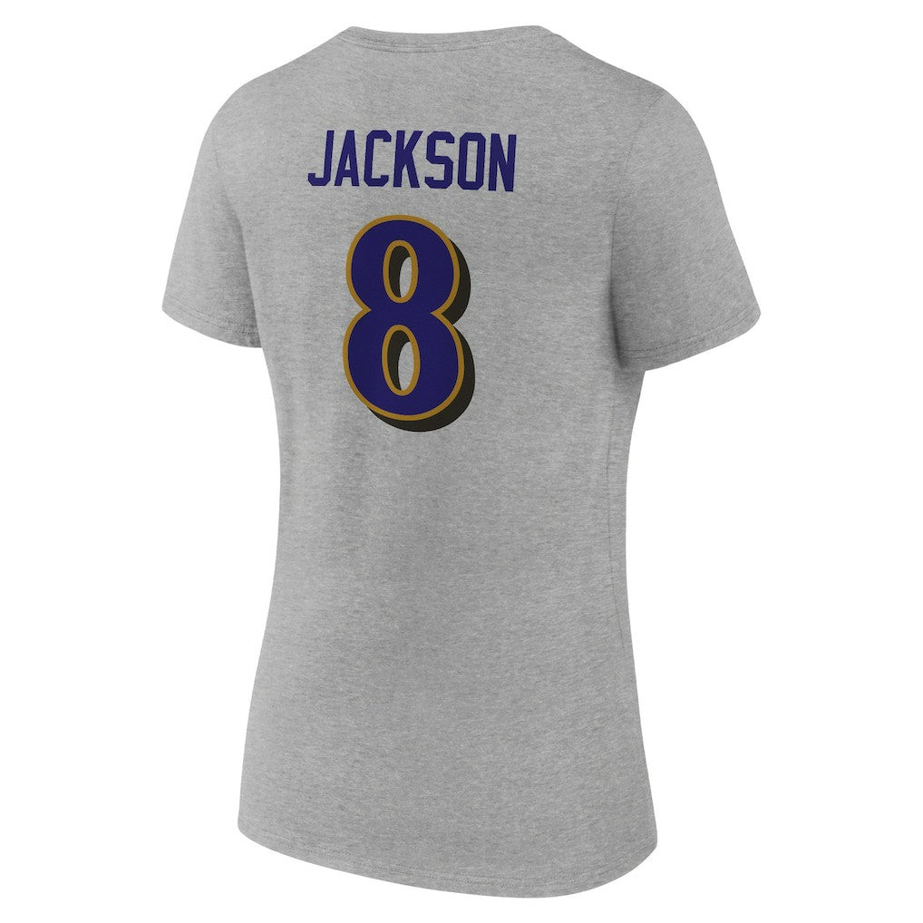 Lamar Jackson  Women's Icon Player Name & Number V-Neck T-Shirt - Baltimore Ravens