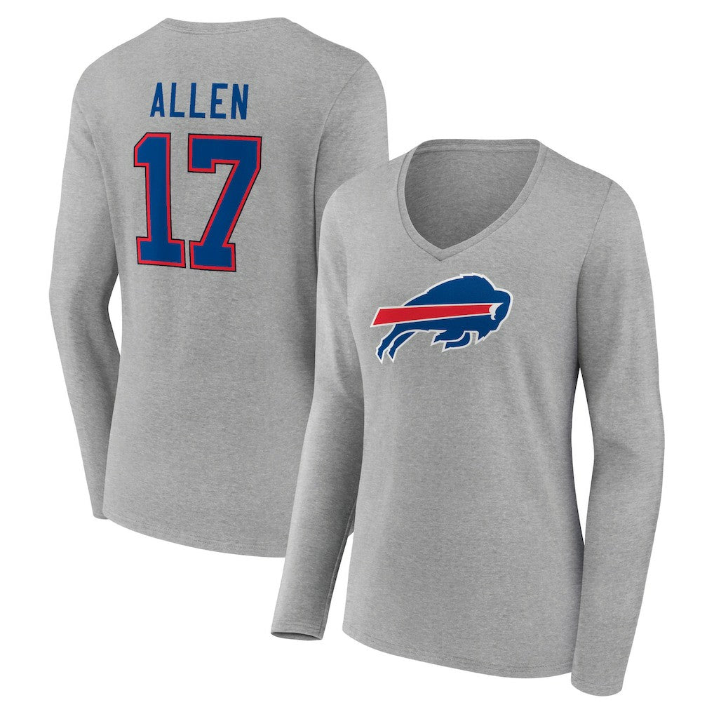 Josh Allen  Women's Icon Player Name & Number Long Sleeve V-Neck T-Shirt - Buffalo Bills