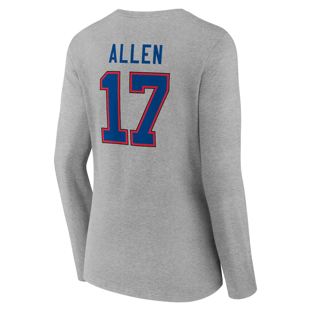 Josh Allen  Women's Icon Player Name & Number Long Sleeve V-Neck T-Shirt - Buffalo Bills