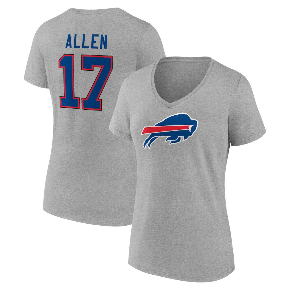 Josh Allen  Women's Icon Player Name & Number V-Neck T-Shirt - Buffalo Bills