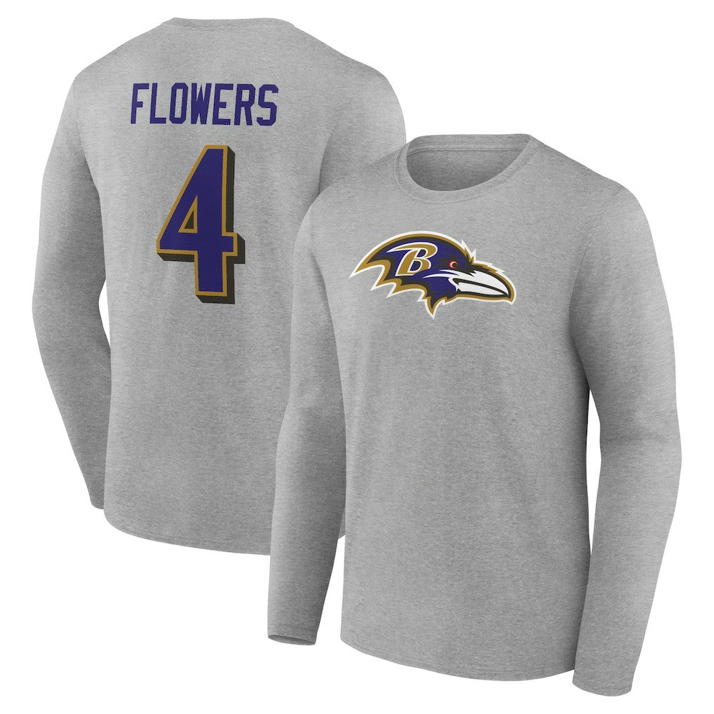 Zay Flowers  Icon Player Name & Number Long Sleeve T-Shirt - Baltimore Ravens