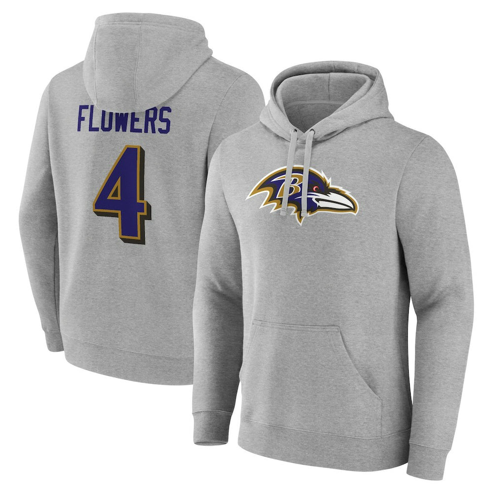 Zay Flowers  Icon Player Name & Number Pullover Hoodie - Baltimore Ravens
