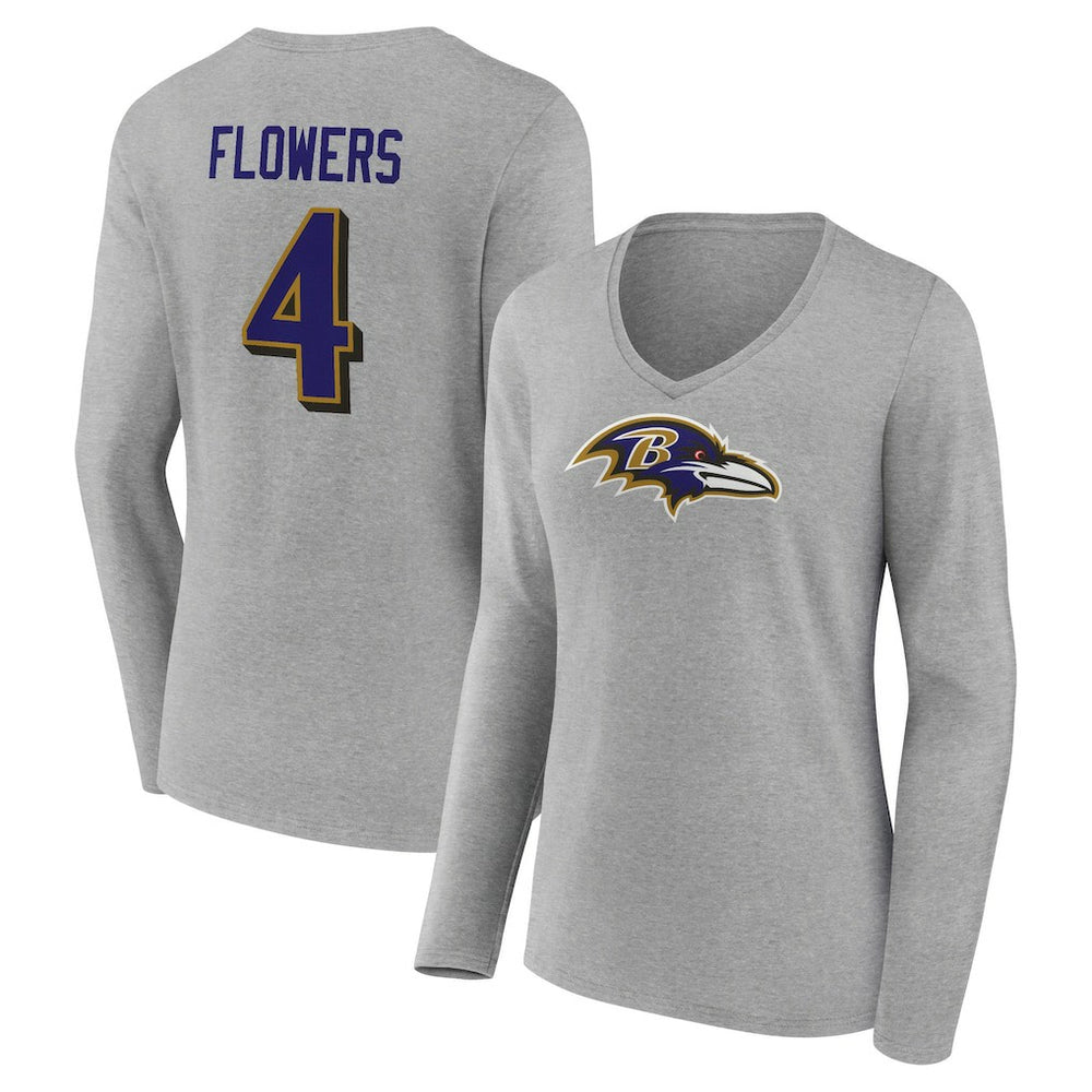 Zay Flowers  Women's Icon Player Name & Number Long Sleeve V-Neck T-Shirt - Baltimore Ravens