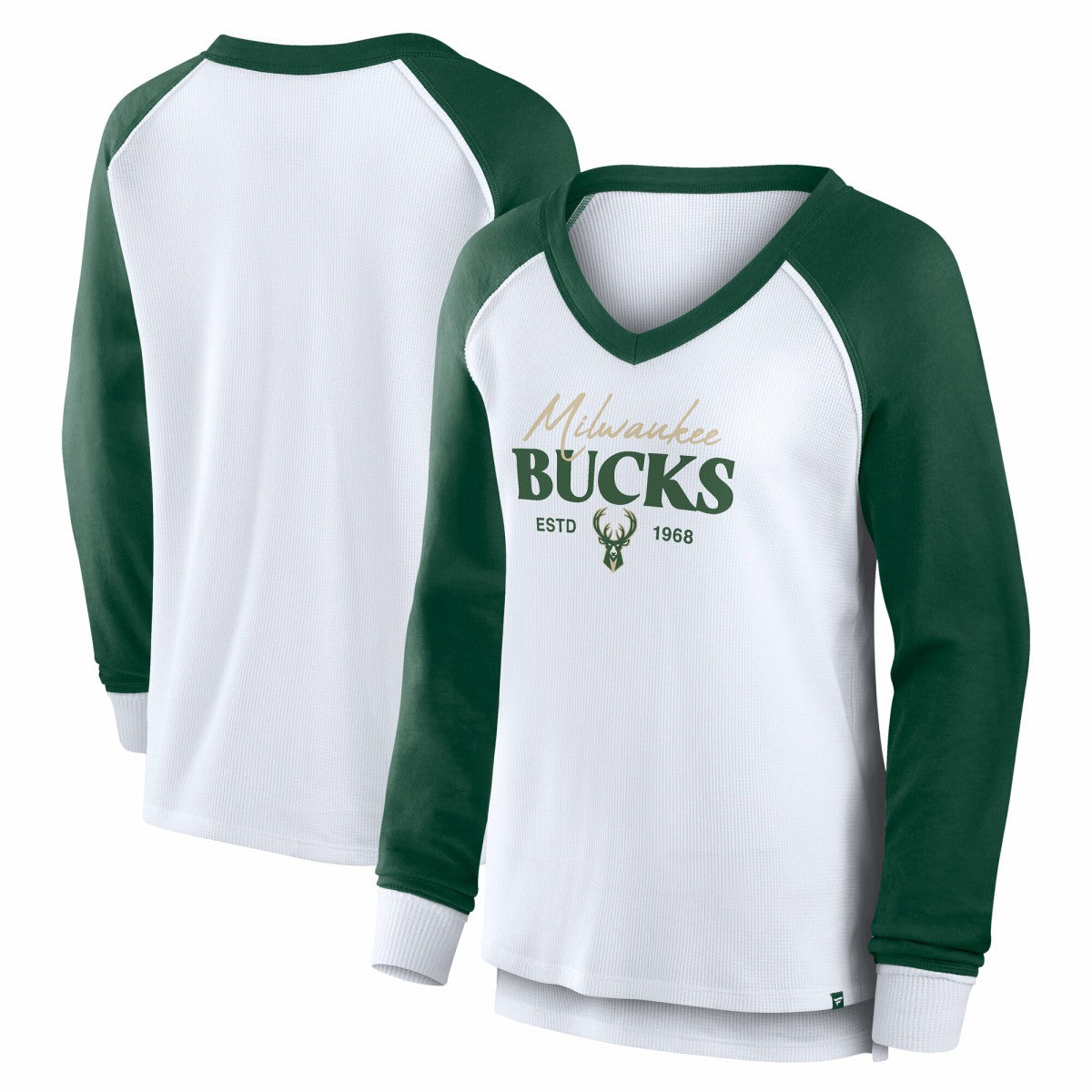 NBA Milwaukee Bucks Women's Open Lane Waffle Long Sleeve V-Neck T-Shirt