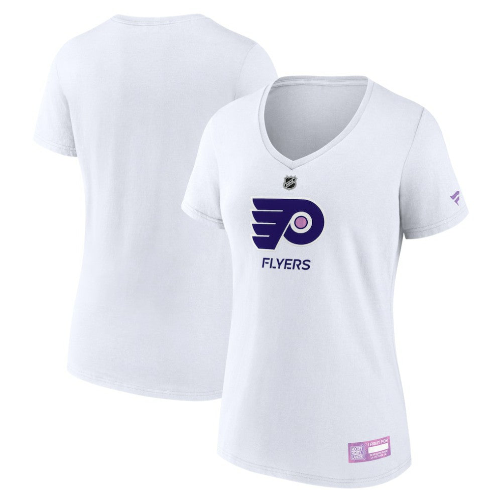 NHL White Philadelphia Flyers Fanatics Women's 2024 Hockey Fights Cancer V-Neck T-Shirt
