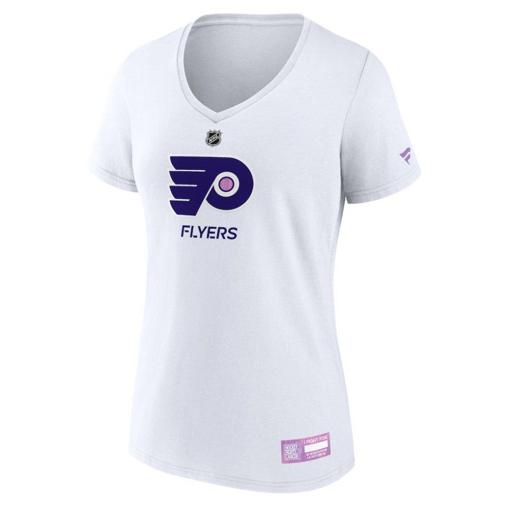 NHL White Philadelphia Flyers Fanatics Women's 2024 Hockey Fights Cancer V-Neck T-Shirt