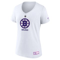 NHL White Boston Bruins Fanatics Women's 2024 Hockey Fights Cancer V-Neck T-Shirt