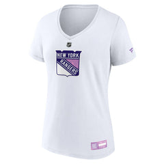 NHL White New York Rangers Fanatics Women's 2024 Hockey Fights Cancer V-Neck T-Shirt