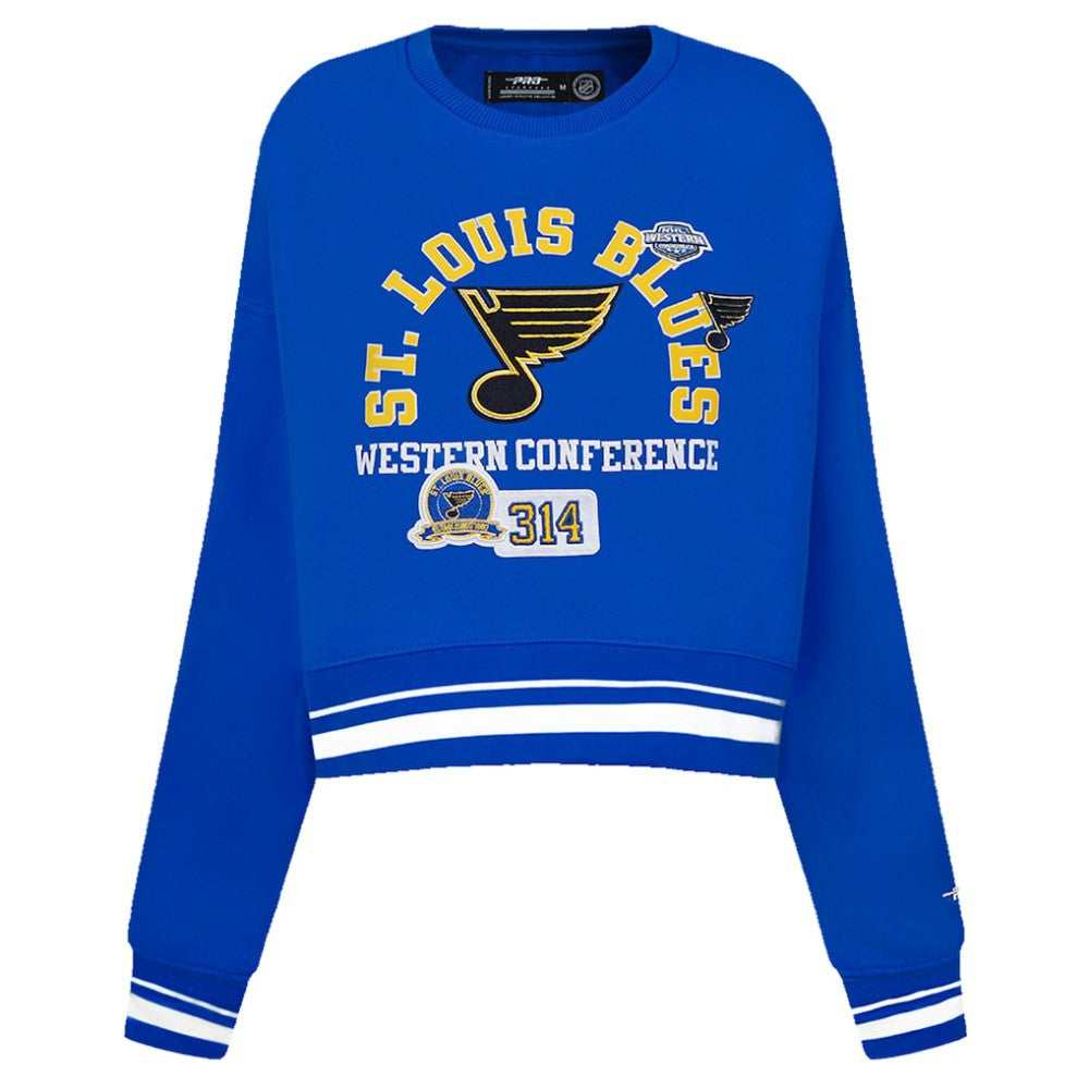 NHL Blue St. Louis Blues Pro Standard Women's Area Code Cropped Pullover Sweatshirt