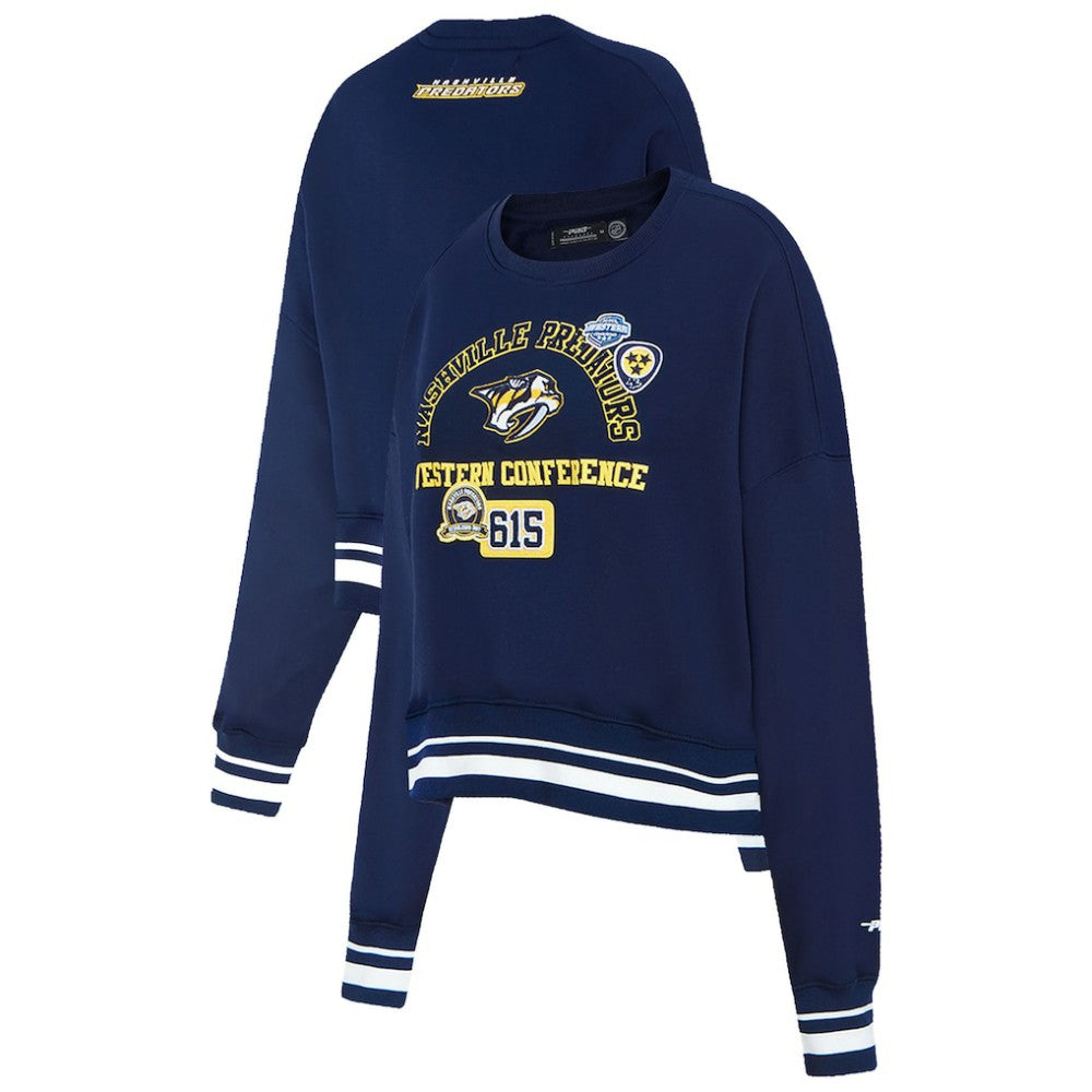 NHL Navy Nashville Predators Pro Standard Women's Area Code Cropped Pullover Sweatshirt
