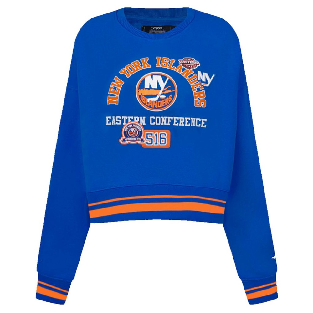 NHL Royal New York Islanders Pro Standard Women's Area Code Cropped Pullover Sweatshirt