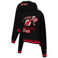NHL Black New Jersey Devils Pro Standard Women's Area Code Cropped Pullover Sweatshirt