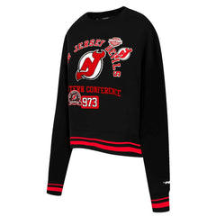 NHL Black New Jersey Devils Pro Standard Women's Area Code Cropped Pullover Sweatshirt