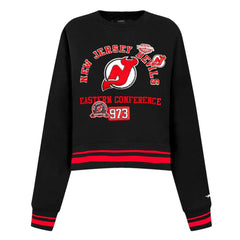 NHL Black New Jersey Devils Pro Standard Women's Area Code Cropped Pullover Sweatshirt