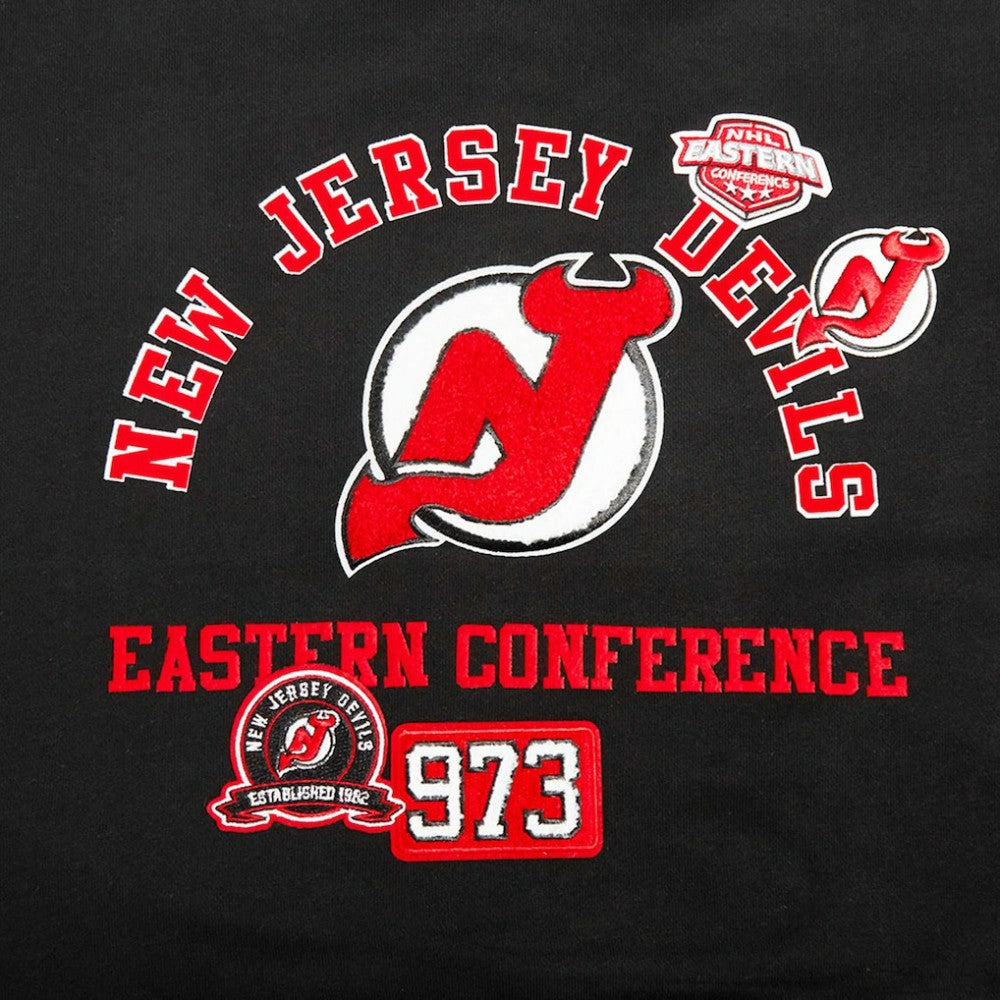 NHL Black New Jersey Devils Pro Standard Women's Area Code Cropped Pullover Sweatshirt