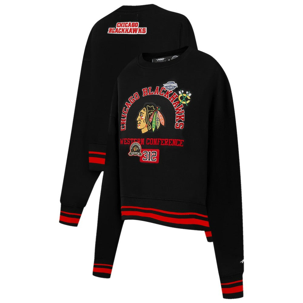 NHL Black Chicago Blackhawks Pro Standard Women's Area Code Cropped Pullover Sweatshirt