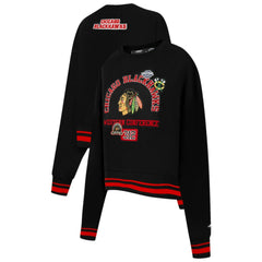 NHL Black Chicago Blackhawks Pro Standard Women's Area Code Cropped Pullover Sweatshirt