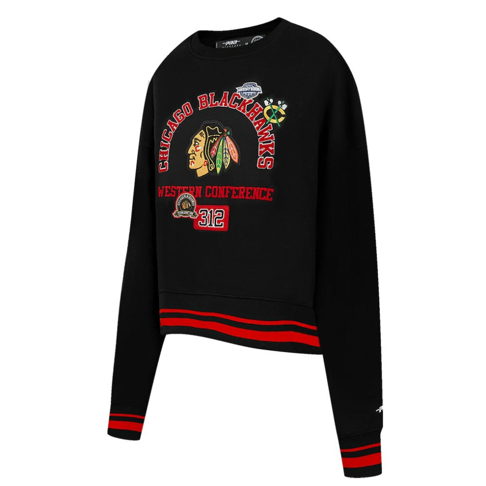 NHL Black Chicago Blackhawks Pro Standard Women's Area Code Cropped Pullover Sweatshirt