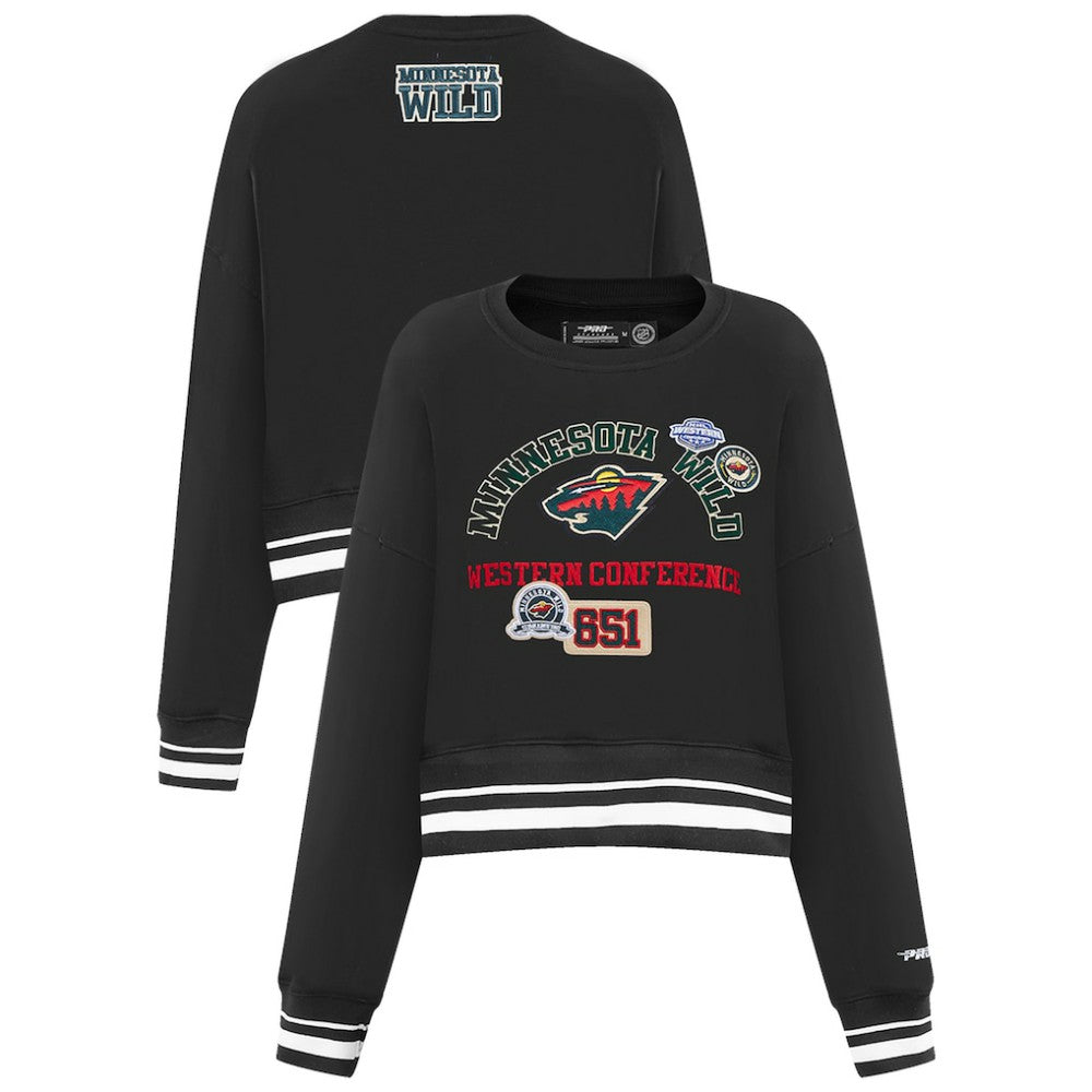 NHL Black Minnesota Wild Pro Standard Women's Area Code Cropped Pullover Sweatshirt