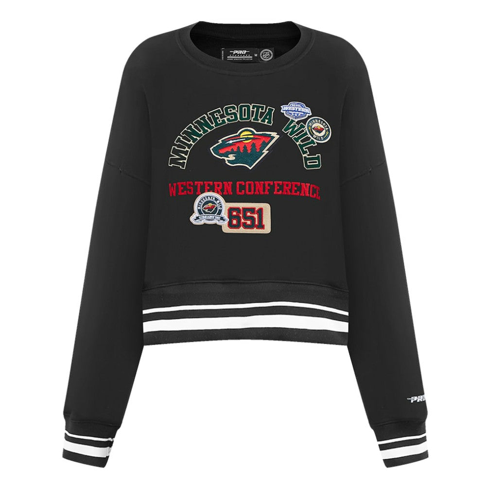 NHL Black Minnesota Wild Pro Standard Women's Area Code Cropped Pullover Sweatshirt