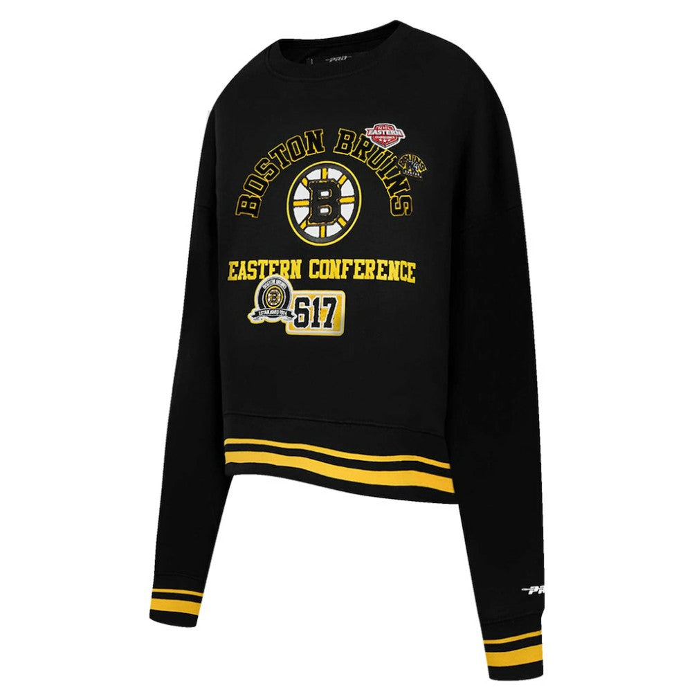 NHL Black Boston Bruins Pro Standard Women's Area Code Cropped Pullover Sweatshirt