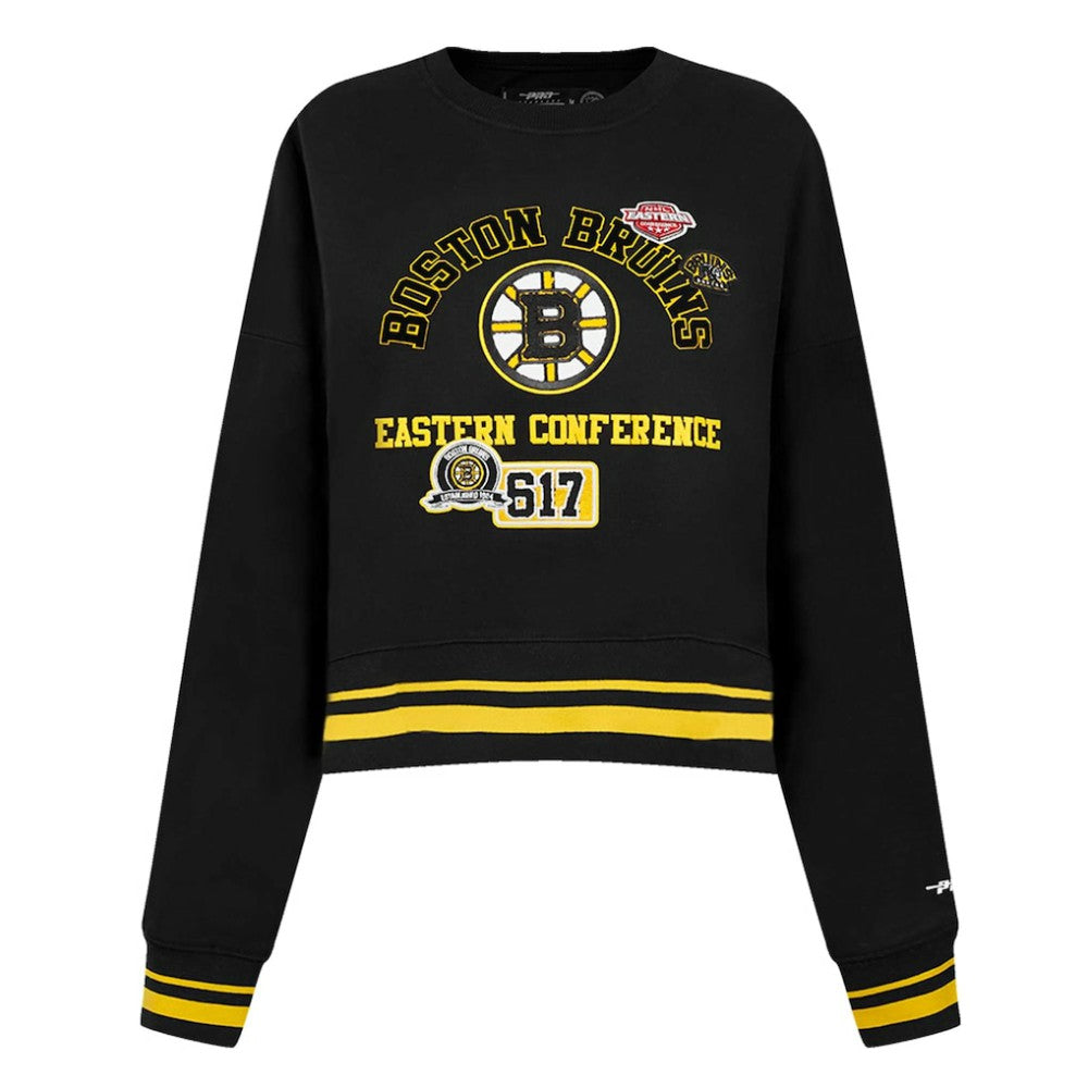 NHL Black Boston Bruins Pro Standard Women's Area Code Cropped Pullover Sweatshirt